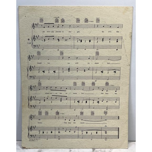 The Way We Were Barbra Streisand Vintage Piano Sheet Music 1973 Marvin Hamlisch - Picture 4 of 4